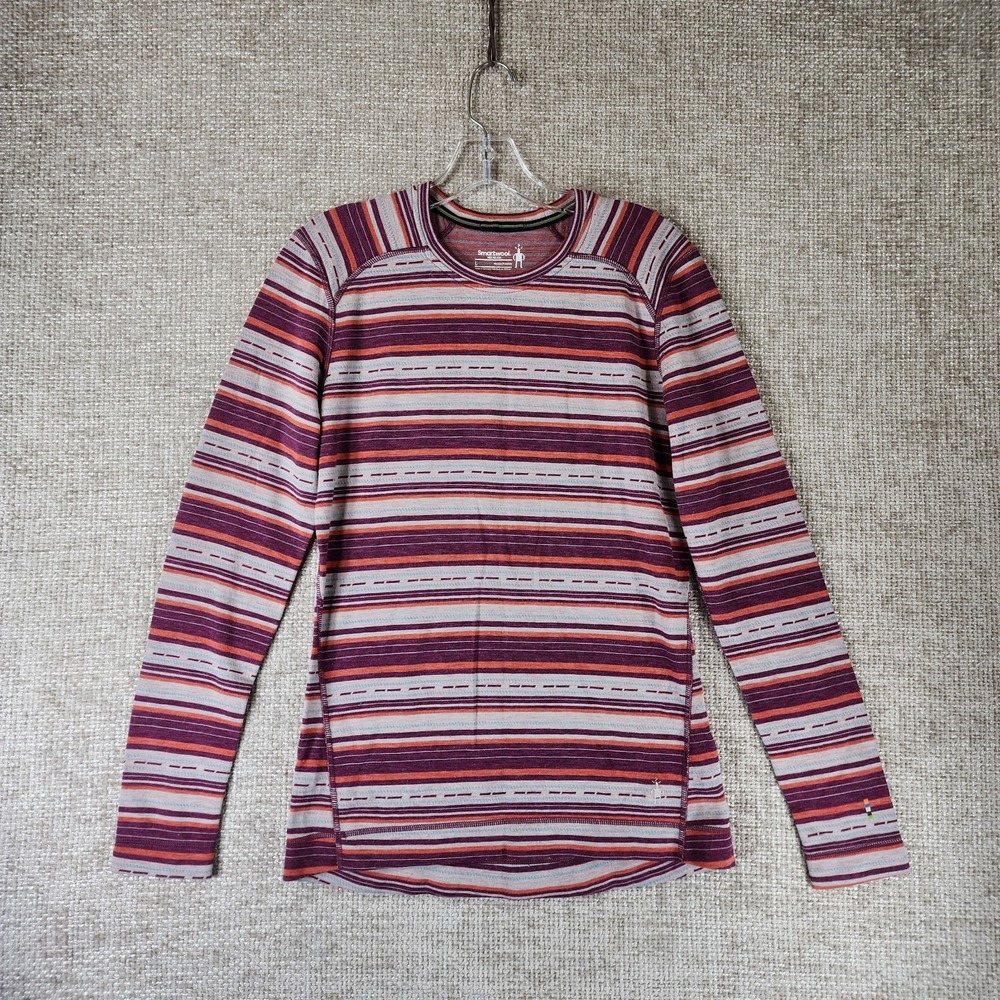 Smartwool Merino 250 Long Sleeve Base Layer Top Womens L Purple Stripe *Holes